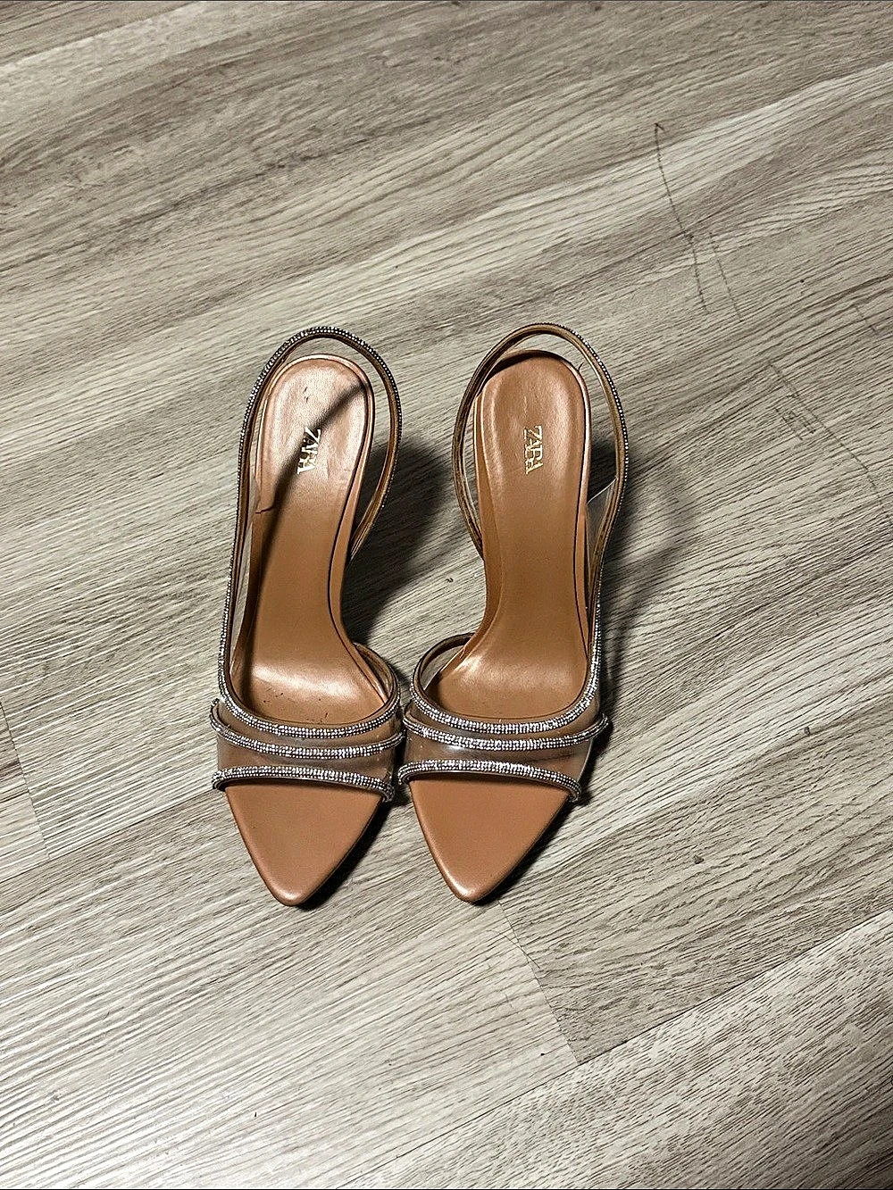 ZARA Rhinestone Strap Heels in nude size 40